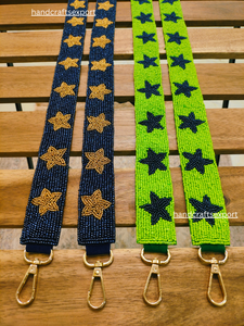 Handmade Beaded Purse Strap With Star Pattern Blue And Green Colorful Fashion Shoulder <b>Bag</b> <b>Accessory</b> Detachable Buckle Style - Product Image 4