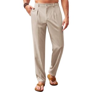2025 pantalones de lino y algodón 100% para hombre, pantalones informales de cintura elástica para verano, pantalones ligeros holgados plisados para playa y Yoga - Product Image 3
