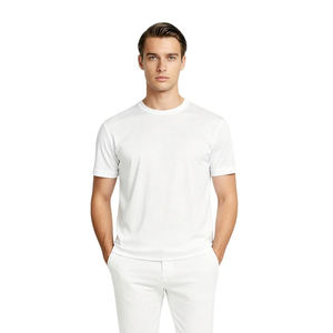 Men's <b>White</b> Short Sleeve O-Neck T-<b>Shirt</b> Regular <b>Fit</b> 100% Cotton Jersey Casual Solid Color Plain Dyed Knitted Top - Product Image 1