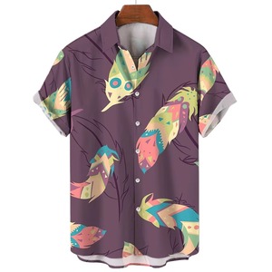 Men's Hawaiian <b>Shirt</b> V-neck <b>Short</b> <b>Sleeve</b> Knitted Digital Printed <b>Button</b>-<b>Up</b> Loose Fit Summer Casual Surf Pattern 100% Cotton - Product Image 1