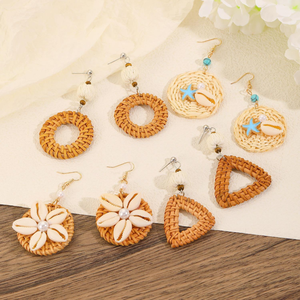 Handmade Rattan <b>Earrings</b> Natural Woven Folk Art Classic Lightweight Eco Friendly Wedding <b>Holiday</b> Jewelry TUYET DUNG Brand Made - Product Image 4