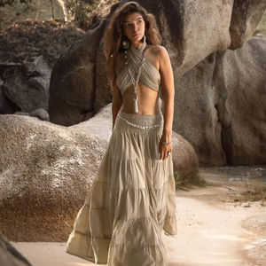 Falda Maxi Boho Fluida con Volantes a Precio de Mayoreo, Falda Larga de Algodón Orgánico para Mujer, Ligera y Transpirable, Falda de Verano - Product Image 1