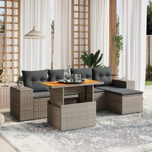 Adjustable Feet Gray PE Rattan Garden <b>Sofa</b> Set Waterproof Cushions <b>Outdoor</b> Furniture Contemporary Design - Product Image 1