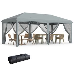 Gazebo Pop-Up Grigio 10x20 per Esterni con 6 Pareti Laterali in Rete per Feste, Eventi, Giardino e Prato - Product Image 1