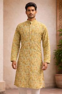Conjunto de Kurta de Rayón con Estampado Digital y Trabajo Schiffli para Hombre, Diseño Tradicional, con Pantalón Payjama - Product Image 4