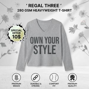 Women's <b>V</b>-<b>Neck</b> <b>Long</b> <b>Sleeve</b> Cotton T-Shirt With Letter Print Loose Fit Tee Casual Wear All Seasons Heavy weight Breathable <b>Top</b> - Product Image 1