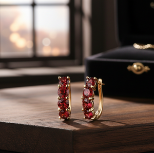 Round Red <b>Garnet</b> <b>Earrings</b> in 925 Sterling Silver with 18K Gold Plating Small Stud <b>Earring</b> Everyday Wear Wedding Gift for Women - Product Image 1