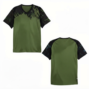 Camiseta de fútbol verde oliva con sublimación, camiseta deportiva de manga corta, ropa deportiva, ropa atlética para hombre, cuello en V, servicio OEM - Product Image 1
