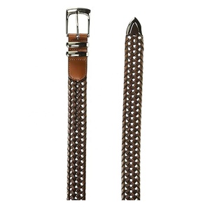 Ceinture décontractée pour homme en cuir véritable tressé, marron uni, avec boucle carrée en alliage argenté, durable, 1,5 pouce - Product Image 4