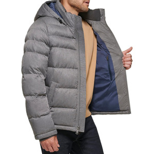 Men's Winter <b>Puffer</b> <b>Jacket</b> Hooded Color Blocking <b>White</b> Navy Zipper Closure Windproof Casual Outerwear - Product Image 4
