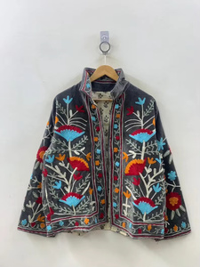 Hand Embroidered Velvet <b>Jacket</b> With Floral Pattern <b>Mandarin</b> <b>Collar</b> Full Sleeve Autumn Women's Coat Gift for Her - Product Image 1