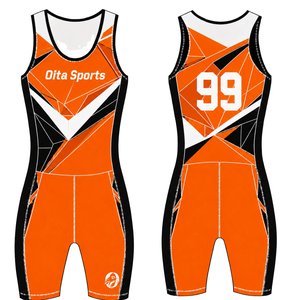 Combinaison de compétition de rowing orange, noire et blanche pour homme, sans manches, uniforme de performance, maillot de course, personnalisable, vente en gros pour équipes - Product Image 3