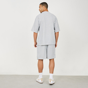 High Quality Two Piece <b>Set</b> Breathable Summer Men's Short Sleeve T-Shirt and Shorts Casual Polyester Cotton Sports Wear - Product Image 5