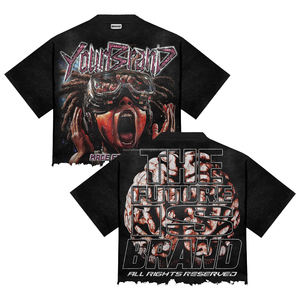 Camisetas para Hombre 100% Algodón con Logotipo Personalizado, Camisetas con Pedrería, Cuello Redondo, Estilo Urbano, Lavado Ácido, Camisetas con Estampado Gráfico para Hombre - Product Image 1