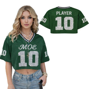 Jersey de Fútbol Americano Personalizado para Mujer, con Logotipo, Malla Corta, Número con Pedrería, Estilo Urbano Holgado, Cuello en V, Suministro de Fábrica - Product Image 5