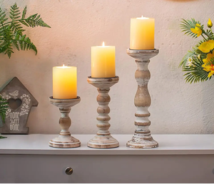 Handmade Rustic White Solid Wooden Pillar Candle Holder Set Eco Friendly Farmhouse Decor for Christmas Home Decoration - Product Image 3