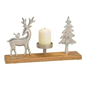 Portavelas de Lujo para Navidad, Base de Madera, Soporte Metálico para Velas, Decoración para el Hogar, Fiestas y Días Festivos - Product Image 4