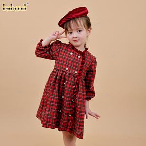 Robe mi-longue sans manches en velours écossais à motif floral écarlate DR4512, vêtements pour enfants brodés à la main, automne ODM - Product Image 4