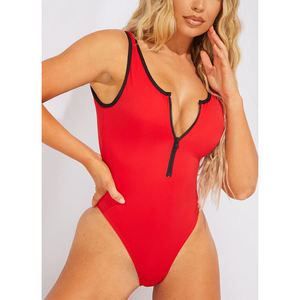 New Women Custom Open Back Women's Jumpsuits One Piece Women <b>Bathing</b> Suit Contrast Color Zipper Bikini Swimwear Beachwear - Product Image 6