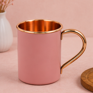 Taza de cobre azul mate de lujo con exterior azul mate premium contrastado con un interior y borde de cobre pulido, moderna. - Product Image 6