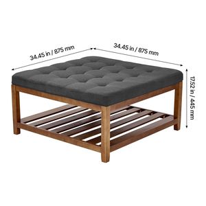 Mesa de Centro Otomana Cuadrada Grande de 34.5 Pulgadas con Estante de Madera Sólida y Reposapiés Tapizado en Lino - Product Image 2