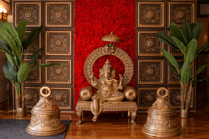 Decoración de Entrada para Banquete de Boda del Sur de la India, Ídolo Dorado de Ganesha, Estatua de Ganpati Vintage, Desmontable, de Fibra de Vidrio, Tamaño Personalizado - Product Image 5