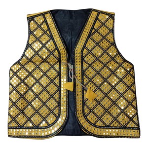 Gilet brodé pour hommes afghans, col en V, motif géométrique à paillettes, vêtement d'extérieur en polyester, tenue formelle - Product Image 4