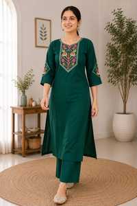 <b>Women</b> Embroidered Cotton <b>Kurta</b> Set Traditional Indian Pakistani Outfit Knee Length Casual and Wedding Wear for All Season Fit - Product Image 4