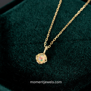 Retro 925 Sterling Silver <b>Opal</b> <b>Necklace</b> for Women Natural Stone Round Geometric Pendant Cable Chain <b>Necklace</b> - Product Image 4