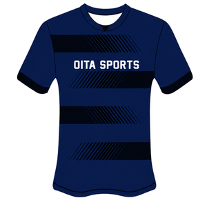 ชุดเสื้อและกางเกงรักบี้สีน้ำเงินกรมท่า-ดำ แขนสั้น คอกลม ลายทาง ชุดทีม ออกแบบได้ตามต้องการ ระบายอากาศได้ดี เหมาะสำหรับการฝึกซ้อมและการเล่น - Product Image 3