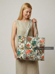 Bolsa de Mano de Algodón Acolchado con Estampado Floral de Jaipur, Hecha a Mano, de Gran Capacidad, Reutilizable, Ecológica, para Mujer - Product Image 2