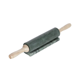 Rodillo de madera para amasar masa de mármol con soporte de madera, rodillo de cocina de mármol con mango de madera, rodillo de repostería gris claro - Product Image 4