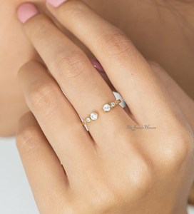 925 Sterling <b>Silver</b> Six Stone CZ Stackable Open Cuff <b>Ring</b> Sterling <b>Silver</b> Double <b>Stack</b> Adjustable <b>Ring</b> for Women Set Engagement - Product Image 1