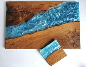 Planche à découper en bois avec poignée en résine, plateau à fromage et à collations en résine époxy, épaisseur 2,0 cm, compatible lave-vaisselle, taille personnalisable - Product Image 5