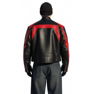 เสื้อแจ็คเก็ตหนังบล็อกสี แขนยาว กันลม ใส่ได้ทุกฤดู สำหรับขี่มอเตอร์ไซค์ - Product Image 5
