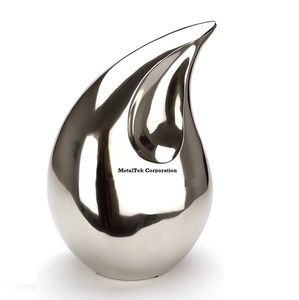 Urne funéraire grande taille en alliage métallique massif, style adulte, en forme de goutte d'eau, argentée polie, pour cendres, décorative pour enterrement - Product Image 1
