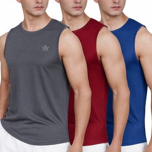 Camiseta sin Mangas Deportiva SPARKVEL para Hombre, de Color Sólido, Tejida, Cuello Redondo, Secado Rápido, Gris, Rojo, Azul - Product Image 4