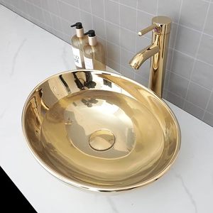 Lavabo rond en laiton plaqué or, finition martelée à la main, style rustique, pour salle de bain, montage monotrou sur plan - Product Image 3