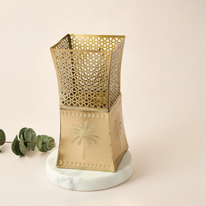 Brûleur d'encens en laiton avec motif palmier et base en marbre, support d'aromathérapie pour parfumer la maison, utilisation toute saison - Product Image 1