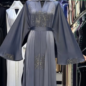 2026 Best selling Umbrella Abaya Stone Work Handmade Sequined Arabic Dubai Style Full Flare Nida Fabric Evening Party Dress - Product Image 2