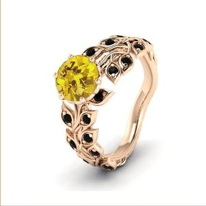 Bague en argent sterling 925 avec saphir jaune naturel, feuille d'argent blanc, pierre précieuse saphir, bijoux de mode, bagues, meilleurs cadeaux pour elle - Product Image 3