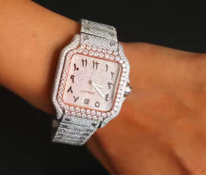 Reloj de Cuarzo para Hombre con Incrustaciones de Moissanita Radiante, Caja de Acero Inoxidable, Esfera de Cristal, Estilo Antiguo, Lujoso, Ecológico, con Calendario, a la Moda - Product Image 3