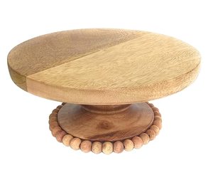 Modern Wooden <b>Cake</b> <b>Stand</b> Round Wood Dessert Display Holder Pedestal with Metal Base for Wedding Party Bakery Dessert Server - Product Image 4