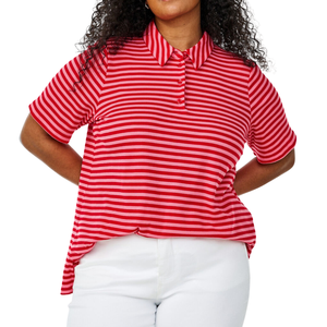 Camisa a Rayas de Talla Grande para Mujer, Manga Corta, Corte Holgado, Fabricación Personalizada al por Mayor (ODM), Antiarrugas, Transpirable, de Algodón Tejido - Product Image 3