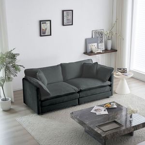 Divano Moderno a Due Posti in Tessuto Ciniglia Grigio, Grande Dimensione con 4 Cuscini, Imbottito Profondo per Soggiorno - Product Image 1