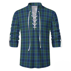 Camisa Ghillie Jacobita Más Vendida, Camisa de Disfraz Medieval Pirata con Cordones y Manga Larga, Estampado Tartán Antiguo Campbell - Product Image 1