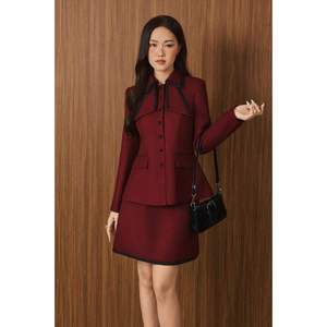 New Fashion Vietnam ROSE ROUGH Solid Full Women Twill <b>Blazer</b> and Skirt Two-Piece <b>Set</b> - Feminine Office Style KS56 - Product Image 1