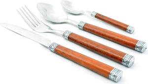 Ensemble de couverts en acier inoxydable de 4 pièces avec manches en bois et finition polie miroir, parfait pour les événements de mariage et la vaisselle de table - Product Image 5