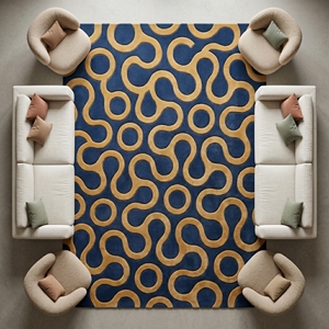 Alfombra de Lana Tufted Hecha a Mano de Lujo |   Alfombra Moderna con Patrón Abstracto Azul y Dorado, Alfombra de Piso de Calidad de Exportación al Por Mayor - Product Image 3