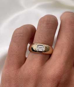 <b>Diamond</b> Engagement <b>Ring</b> Bezel Set Sparkling Emerald Lab Grown Solitaire Wide Tapered Wedding Band 14k 18k Solid Gold Wholesale - Product Image 2